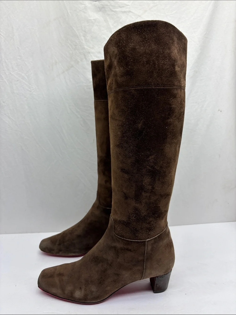 Christian Louboutin Women's Tall Brown Suede Knee-High Boots, size 38